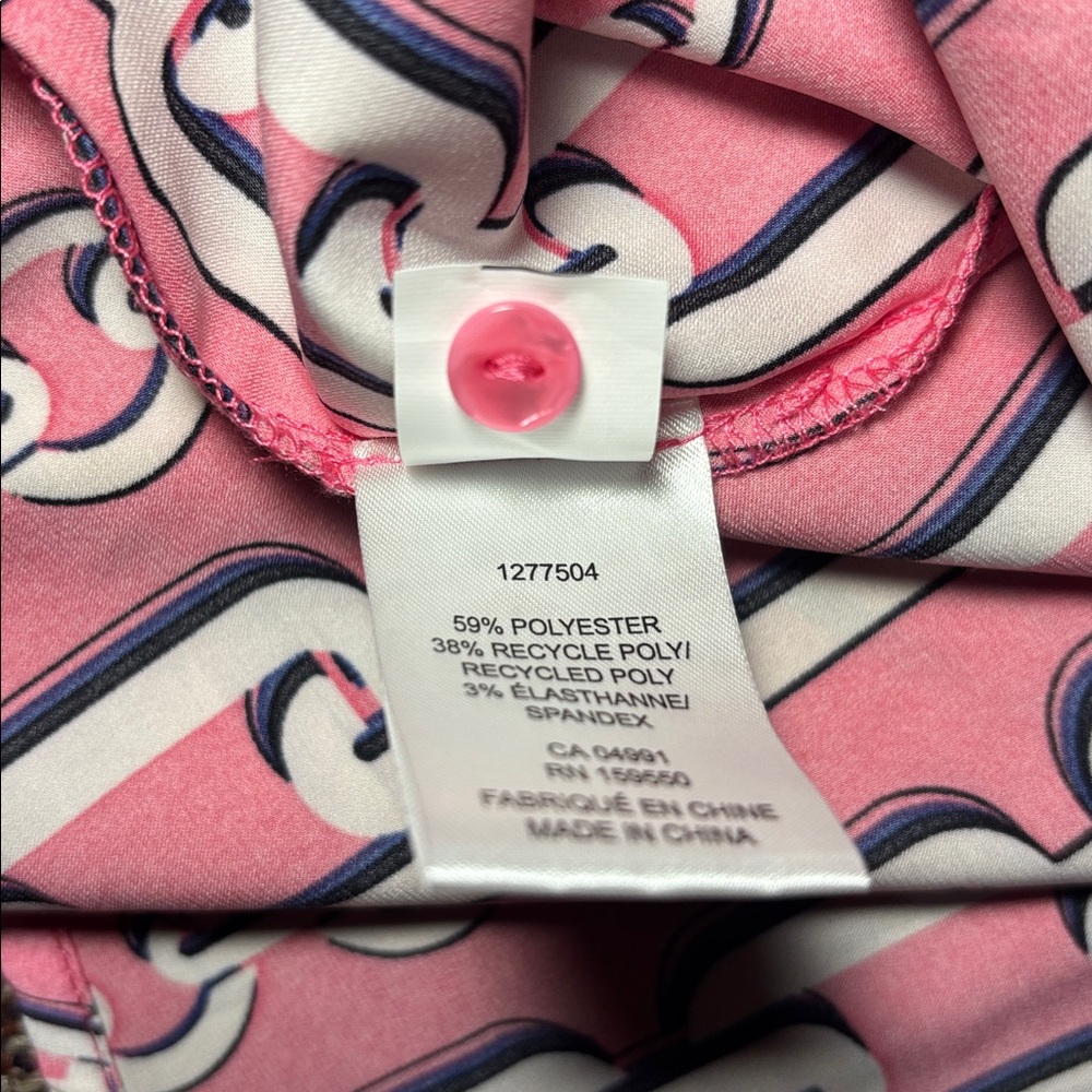 Maison d’ Amélie button down blouse pink Cuban chain link silky v veck - Picture 14 of 15